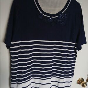 Elegant Navy and White Striped Women's Tee